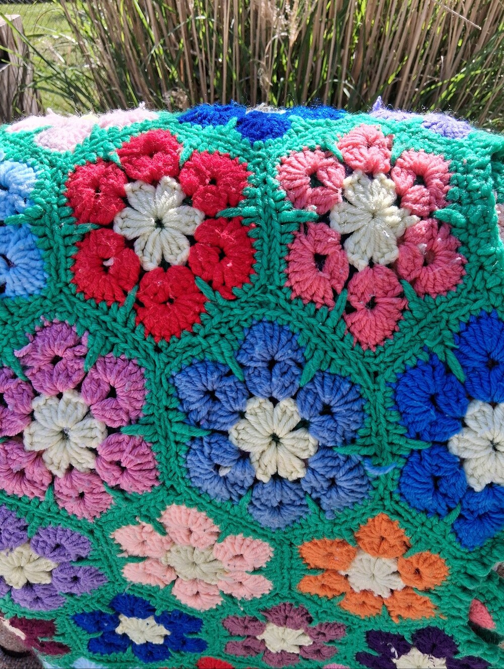 Handmade Floral Crochet Afghan Throw - Bright Multicolor